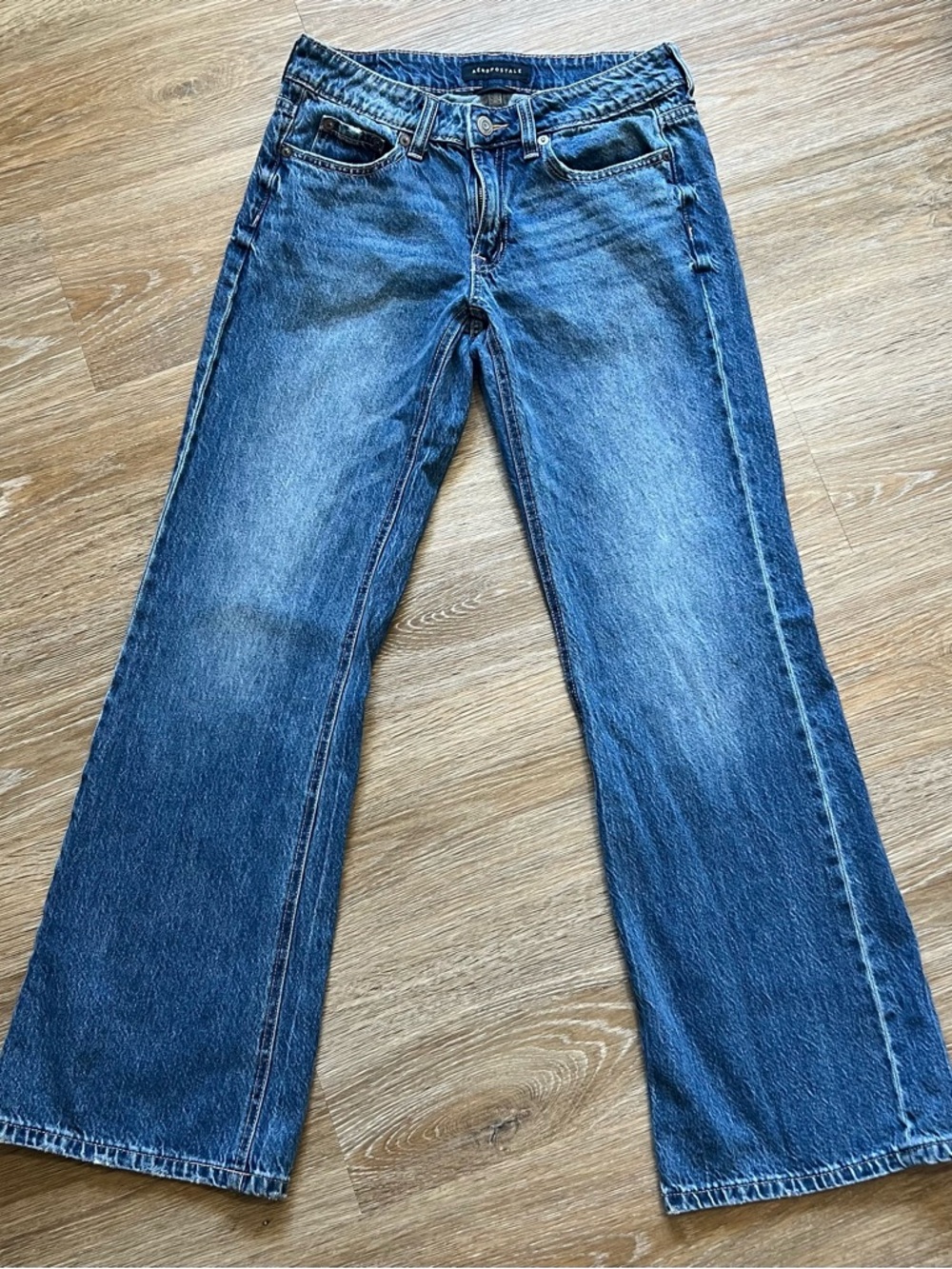 Aeropostale Baggy Flare Jeans Y2K Low Rise Relaxed Blue Medium Wash Denim 0 Reg